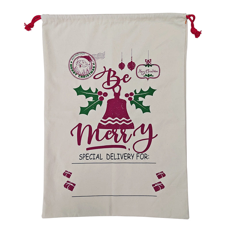 Large Christmas XMAS Hessian Santa Sack Stocking Bag Reindeer Children - Bell