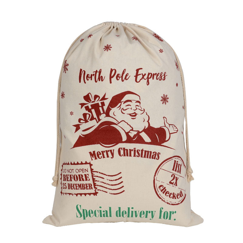 Large Christmas XMAS Hessian Santa Sack Stocking Bag - Snowflakes Santa