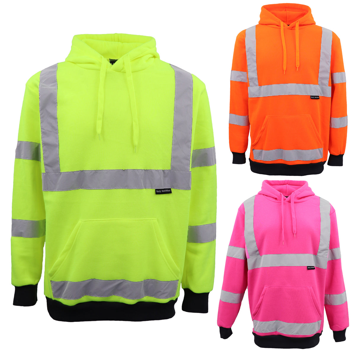 HI VIS Hooded Safety Jumper Hoodie Sweatshirt Tradie Workwear Fleece Jacket