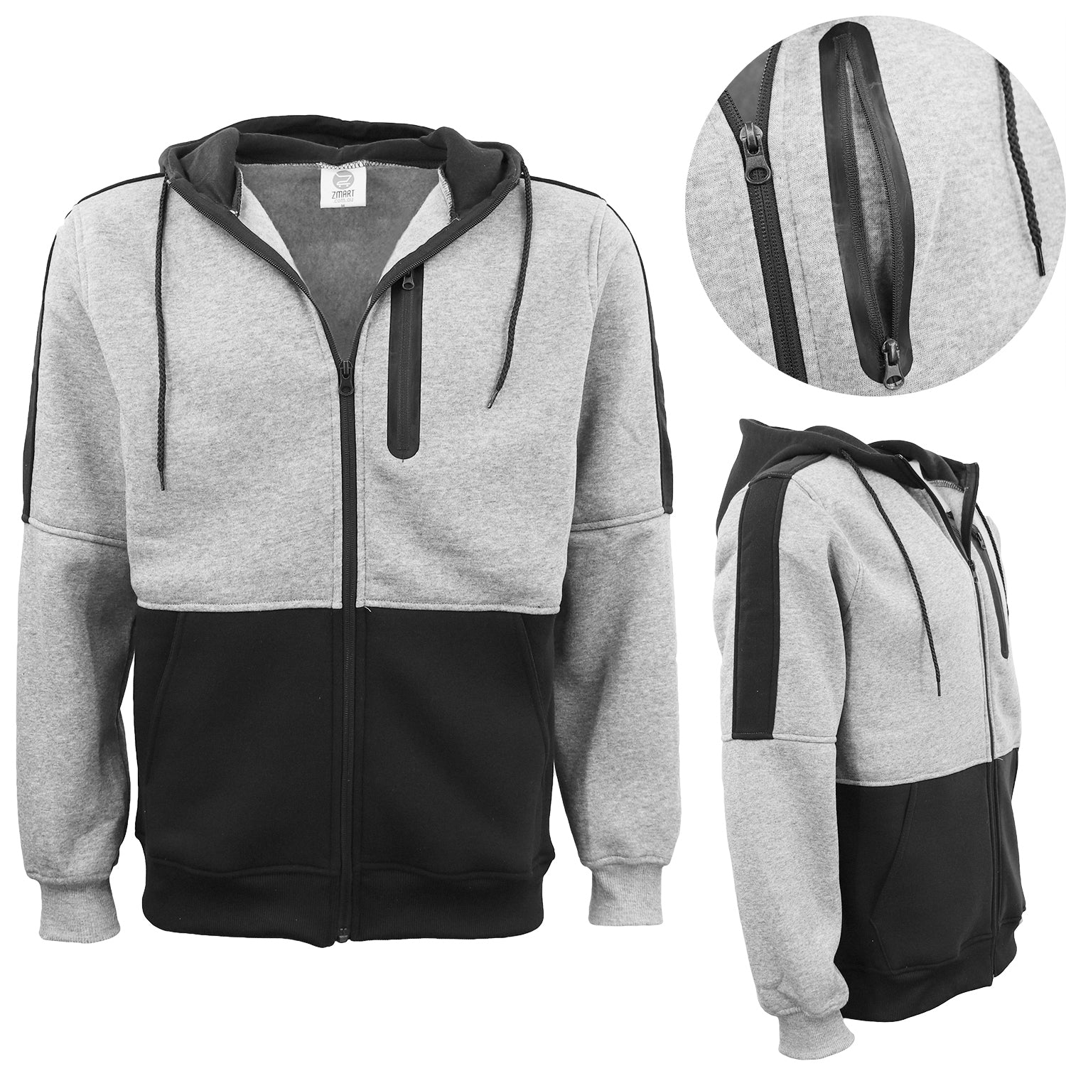 Men's Adult Full Zip Hoodie Jumper Active Two - Tone Jacket Coat Sports Zip