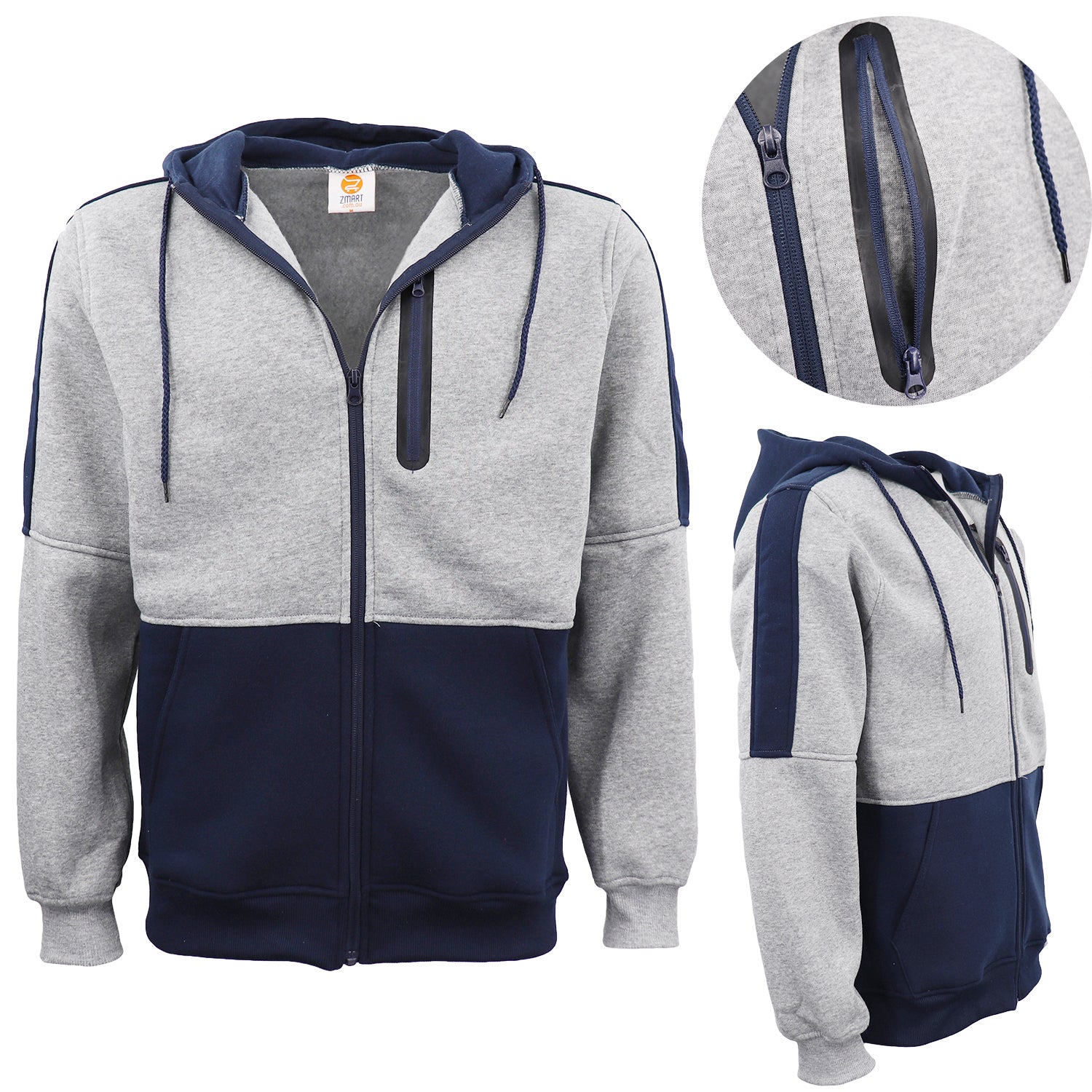 Men's Adult Full Zip Hoodie Jumper Active Two - Tone Jacket Coat Sports Zip