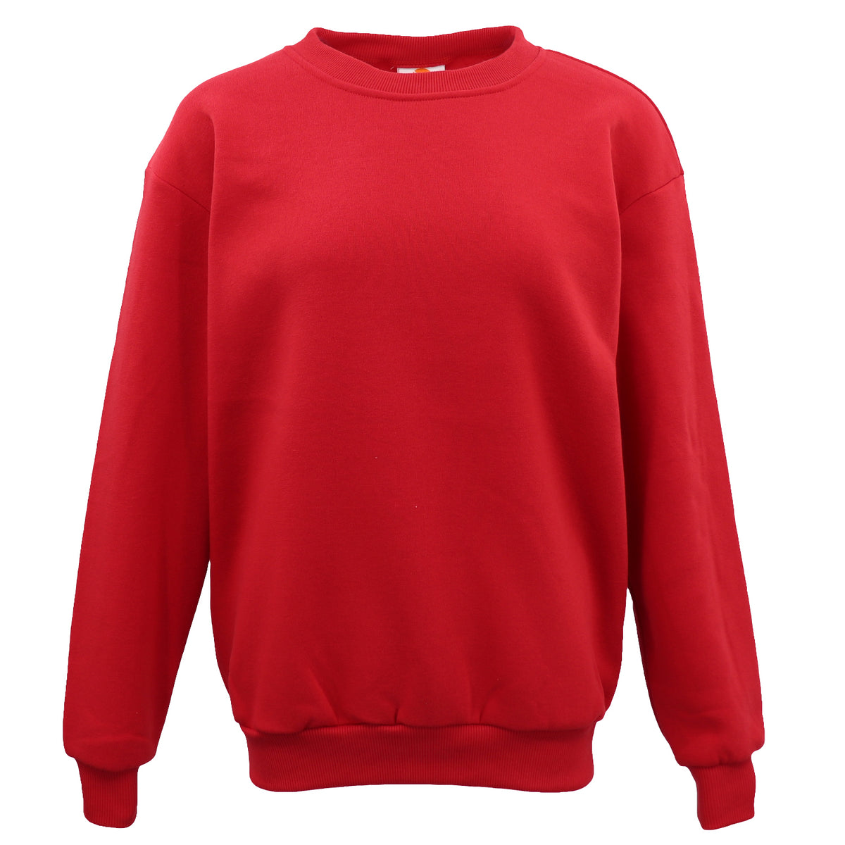 Unisex Plain Pullover Fleece Jumper Mens Long Sleeve Crew Neck Sweater, Red, L