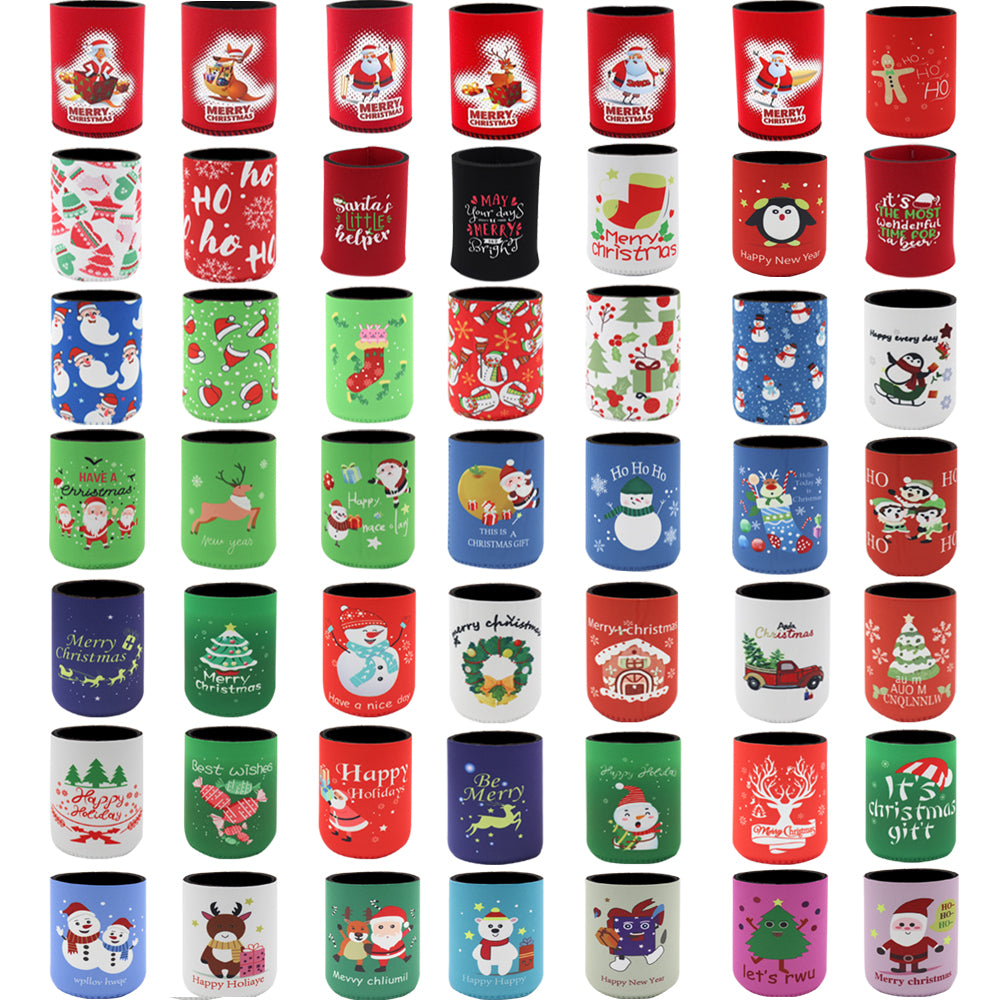 6x Christmas Stubby Stubbie Holders Beer Bottle Drink Can Cooler Santa