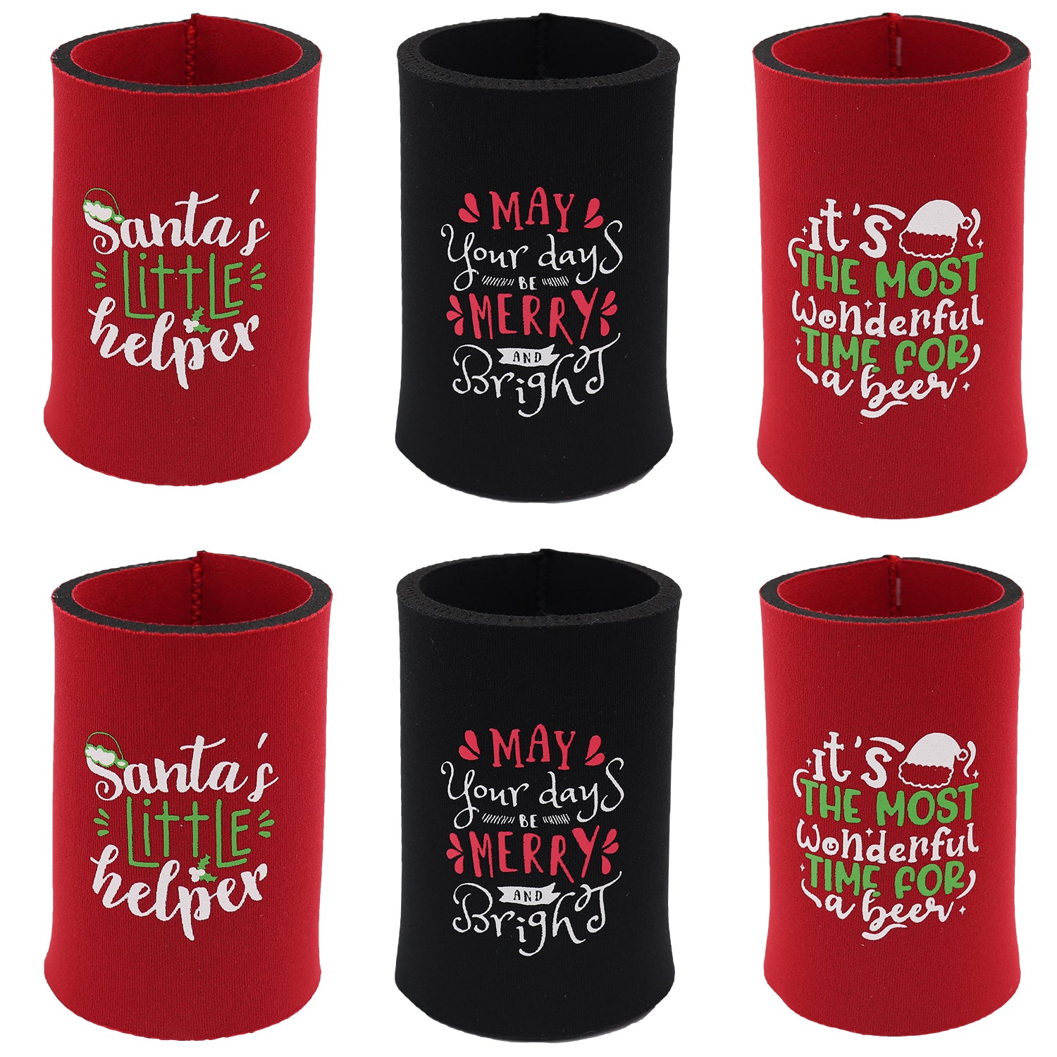 6x Christmas Stubby Stubbie Holders Beer Bottle Drink Can Cooler Santa
