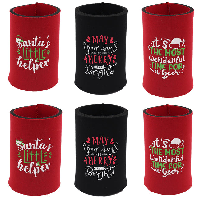 6x Christmas Stubby Stubbie Beer Bottle Drink Can Cooler Santa Reindeer B