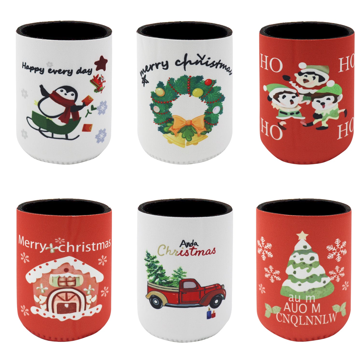 6x Christmas Stubby Stubbie Holders Beer Bottle Drink Can Cooler Santa