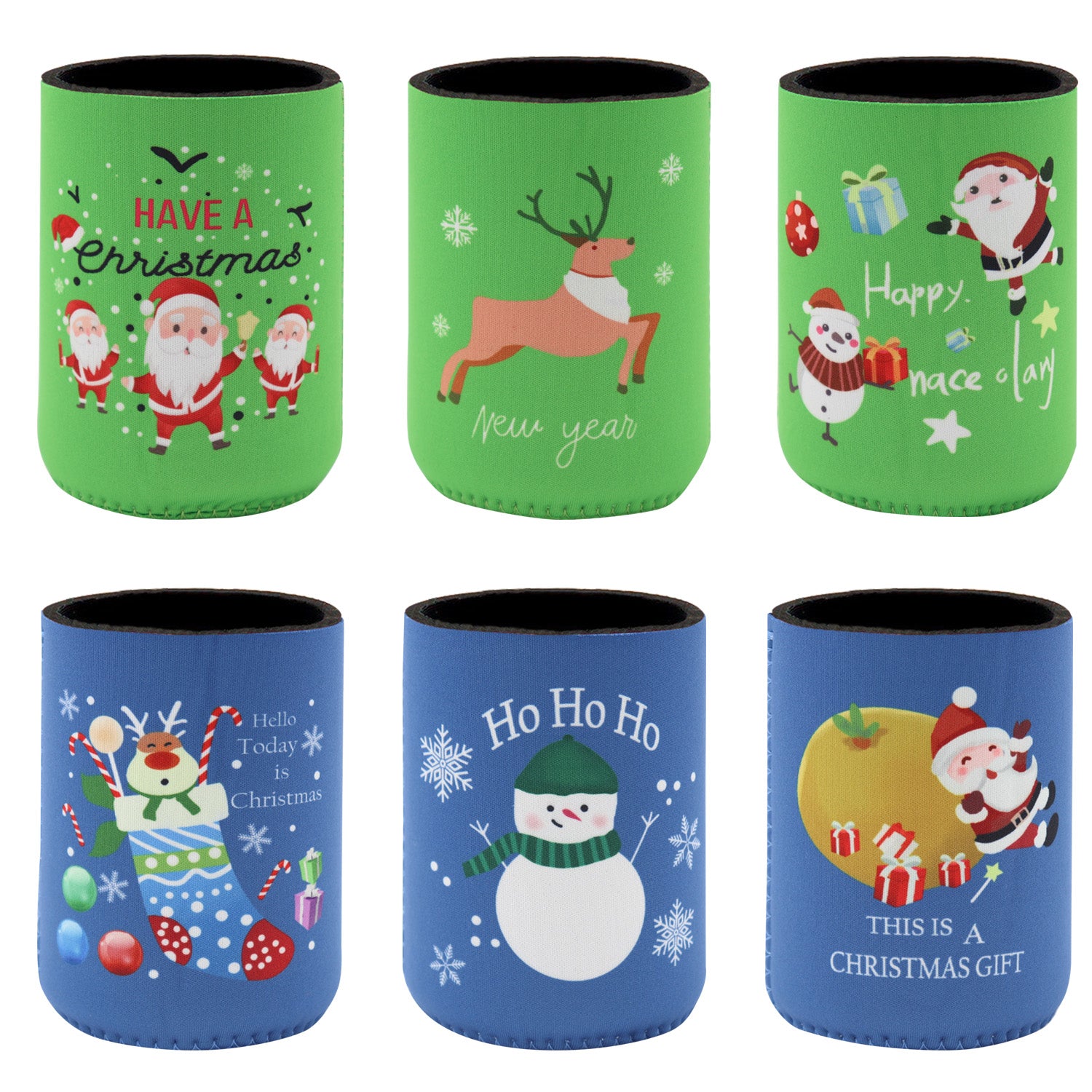 6x Christmas Stubby Stubbie Holders Beer Bottle Drink Can Cooler Santa