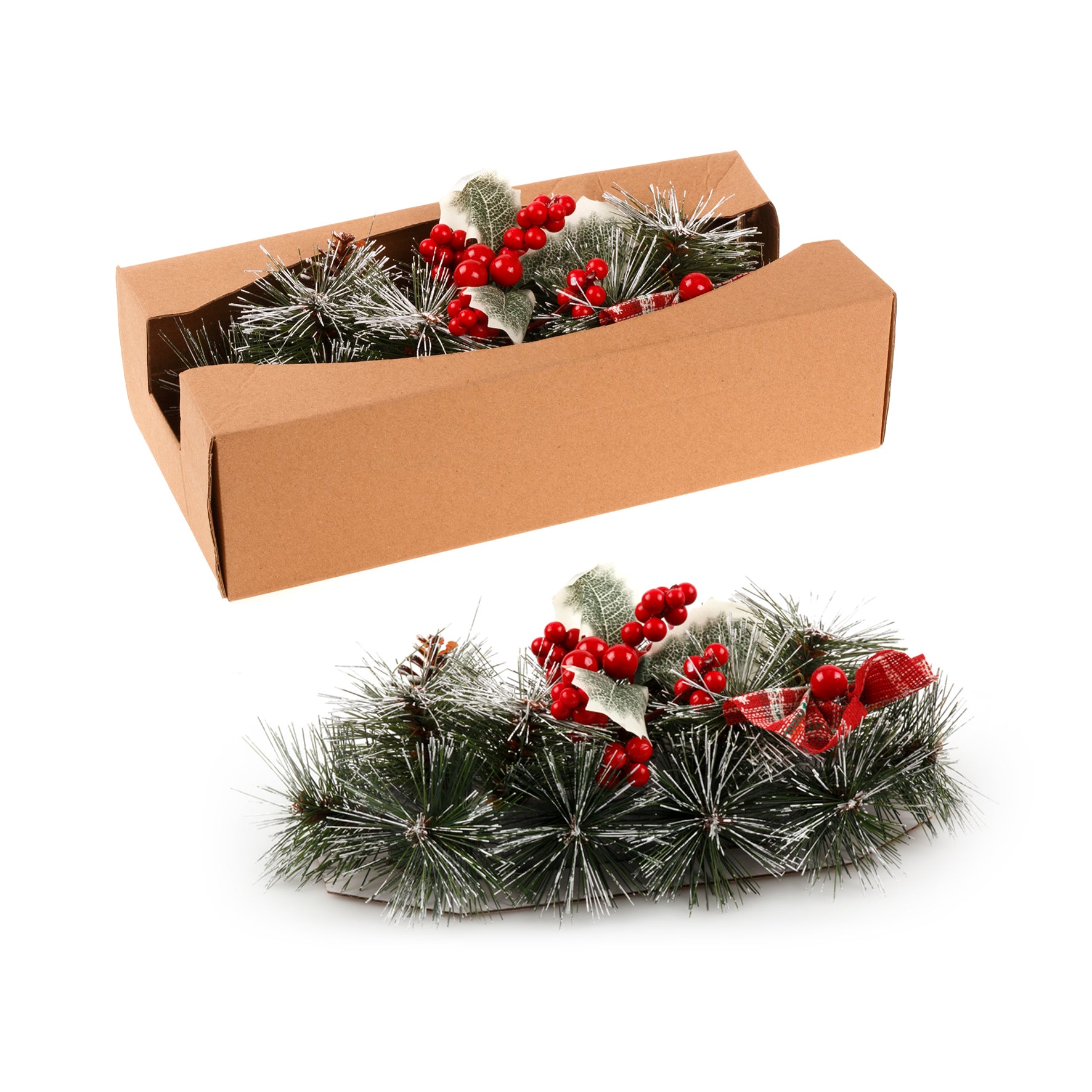 Christmas Floral Table Arrangements Red Berries Pine Cones Flowers