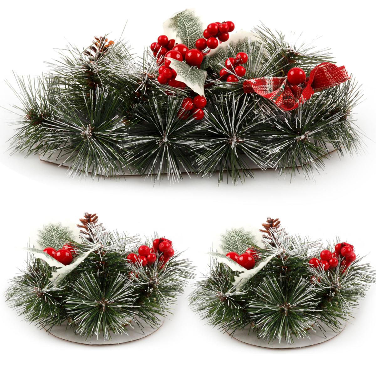 Christmas Floral Table Arrangements Red Berries Pine Cones Flowers