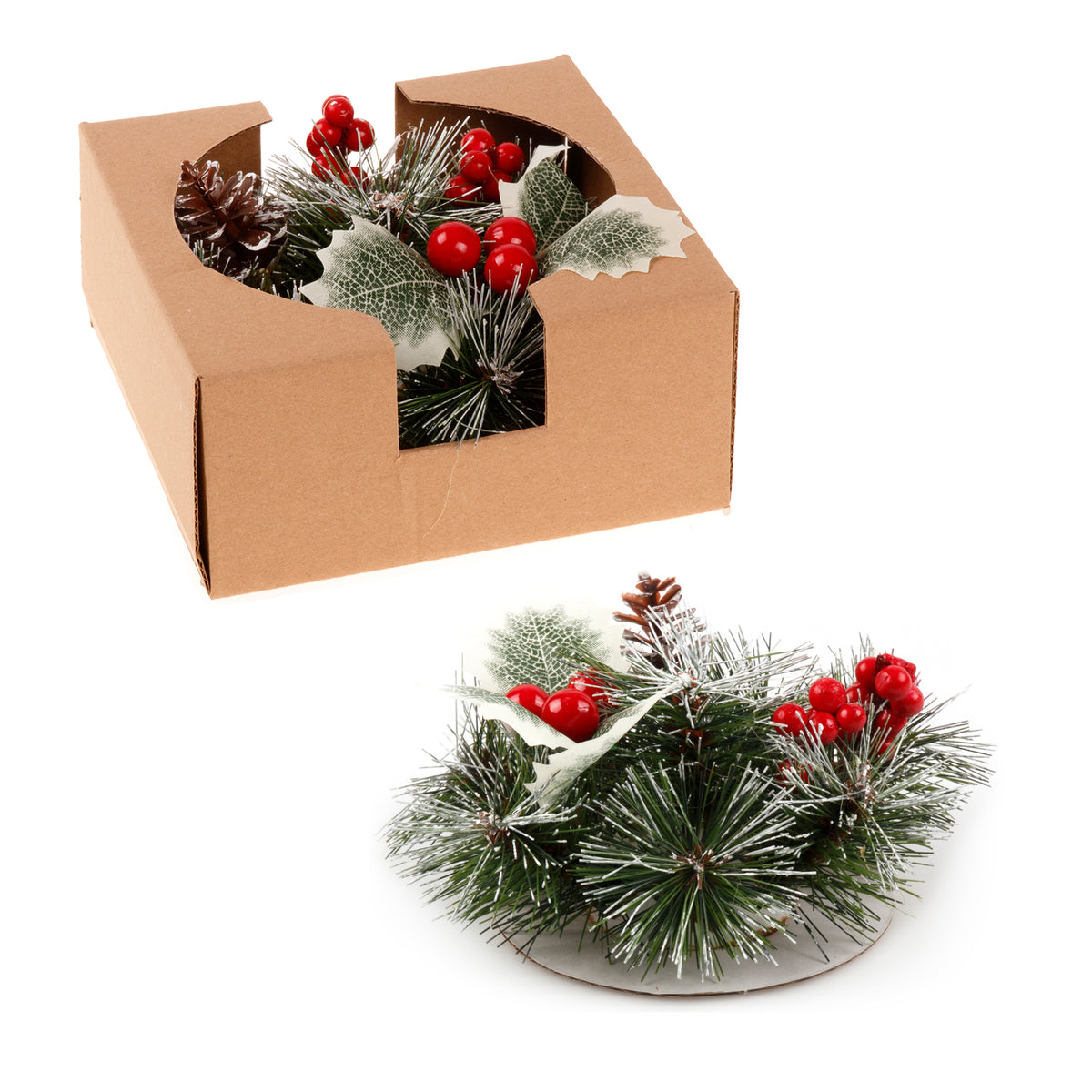 Christmas Floral Table Arrangements Red Berries Pine Cones Flowers