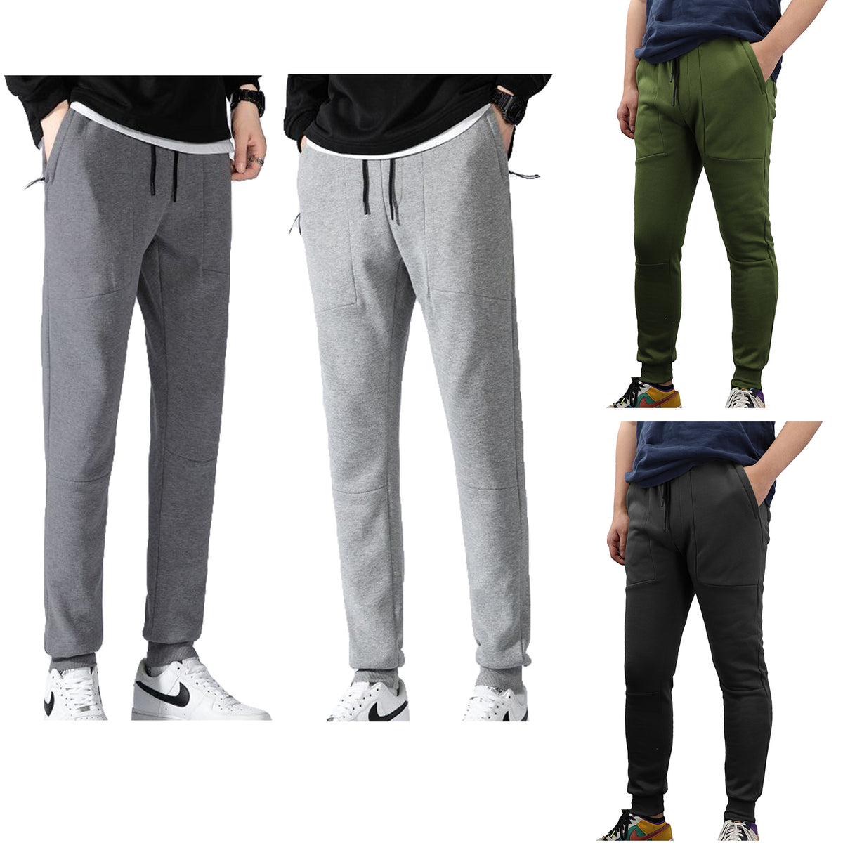 Men's Fleece Slim Trackpant Sport Joggers w Zipped Pockets Gym Casucal