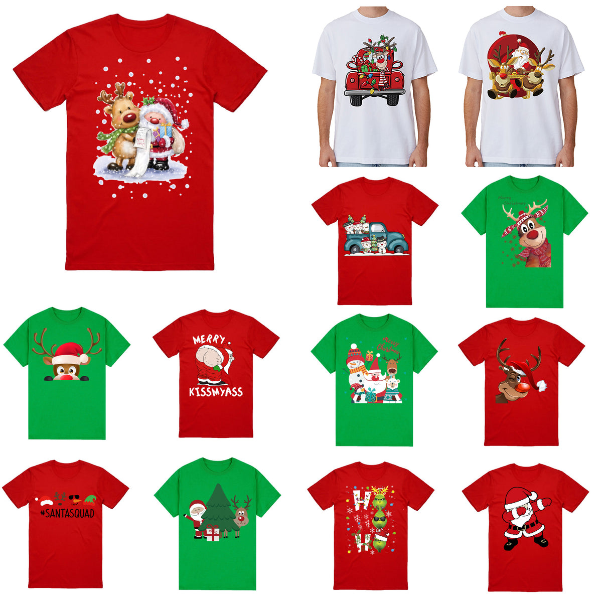 100% Cotton Christmas T - shirt Unisex Tee Tops Funny Santa Party Custume