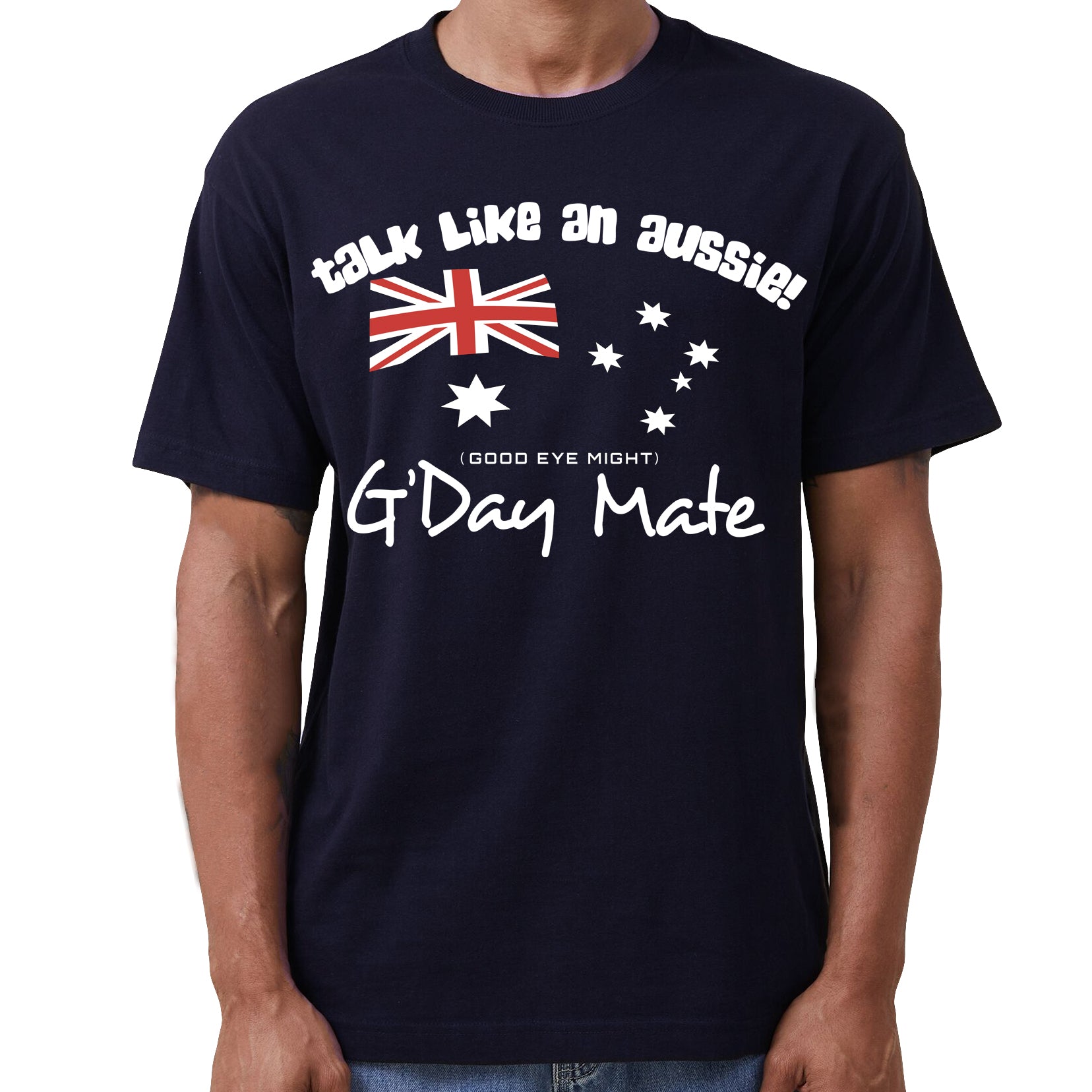 100% Cotton Australian Day Flag T - Shirt Aussie G'Day Mate Navy Souvenir Tee