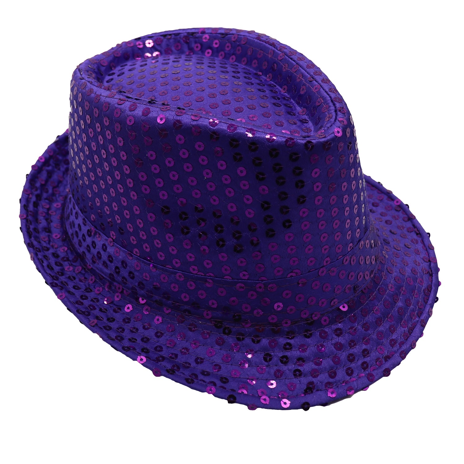 Adults Kids Unisex Sequin Fedora Hat Dance Cap Solid Jazz Party Glitter