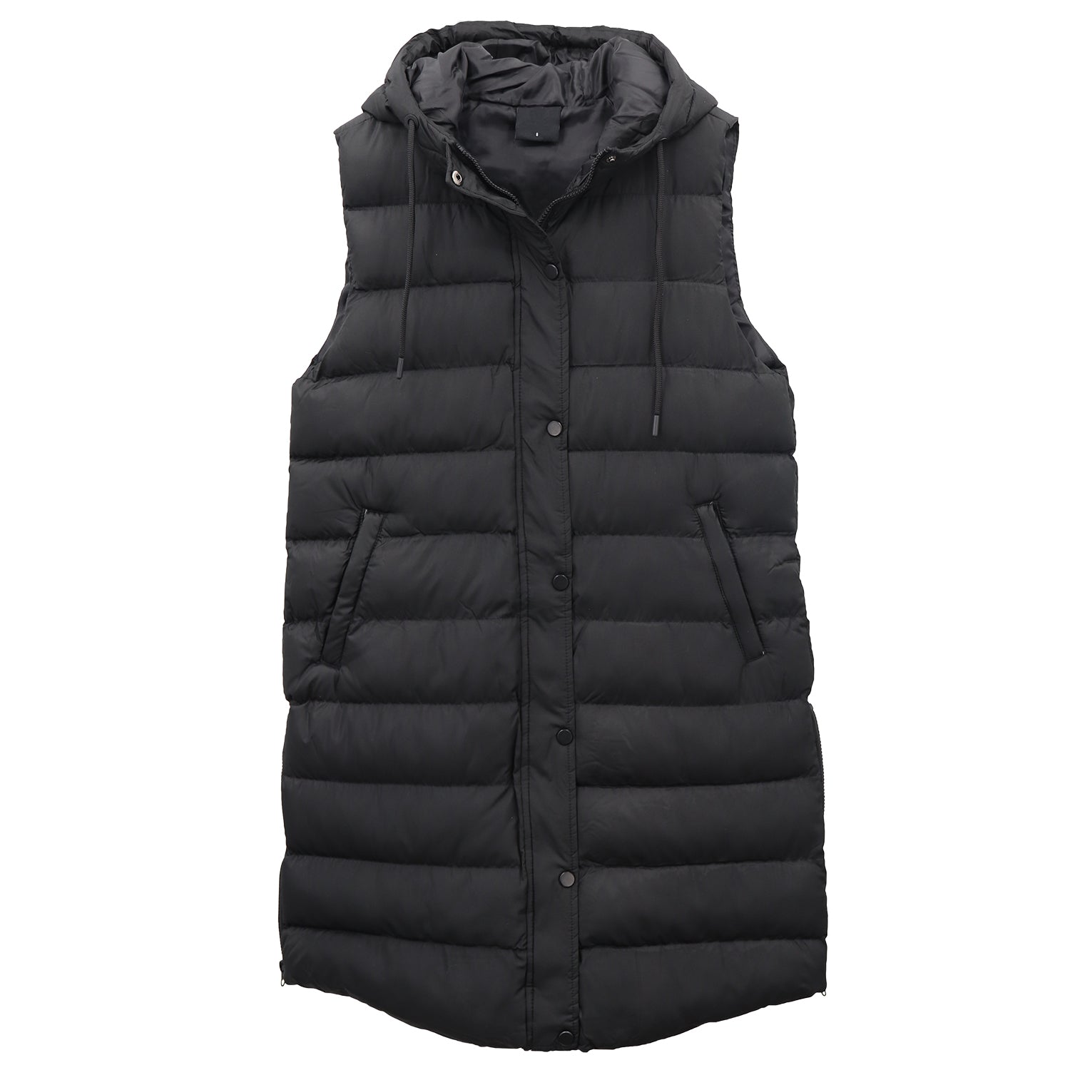 Women's Longline Padded Vest Hooded Jacket Puffer Puffy Quilted Zip Coat