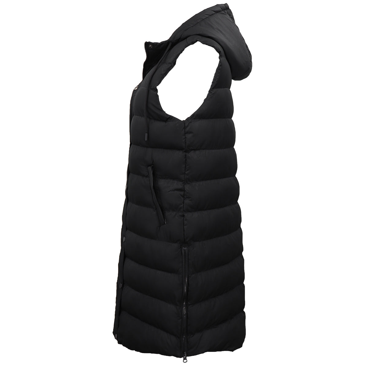 Women's Longline Padded Vest Hooded Jacket Puffer Puffy Quilted Zip Coat