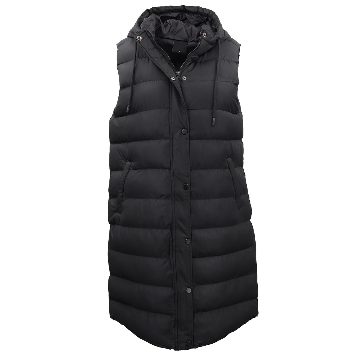 Women's Longline Padded Vest Hooded Jacket Puffer Puffy Quilted Zip Coat