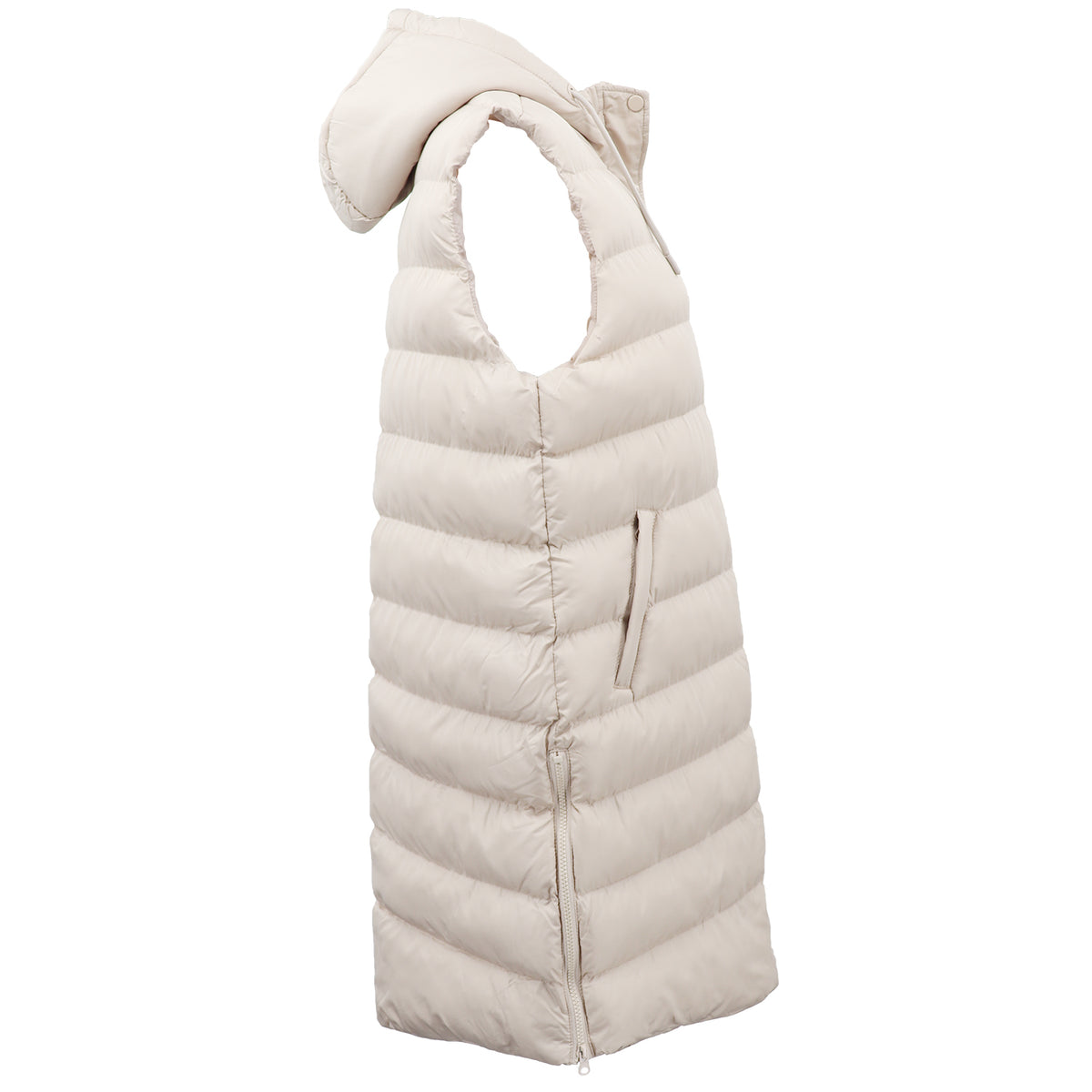 Women's Longline Padded Vest Hooded Jacket Puffer Puffy Quilted Zip Coat