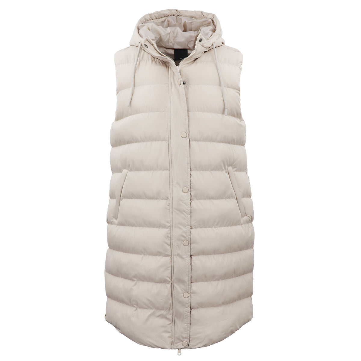 Women's Longline Padded Vest Hooded Jacket Puffer Puffy Quilted Zip Coat