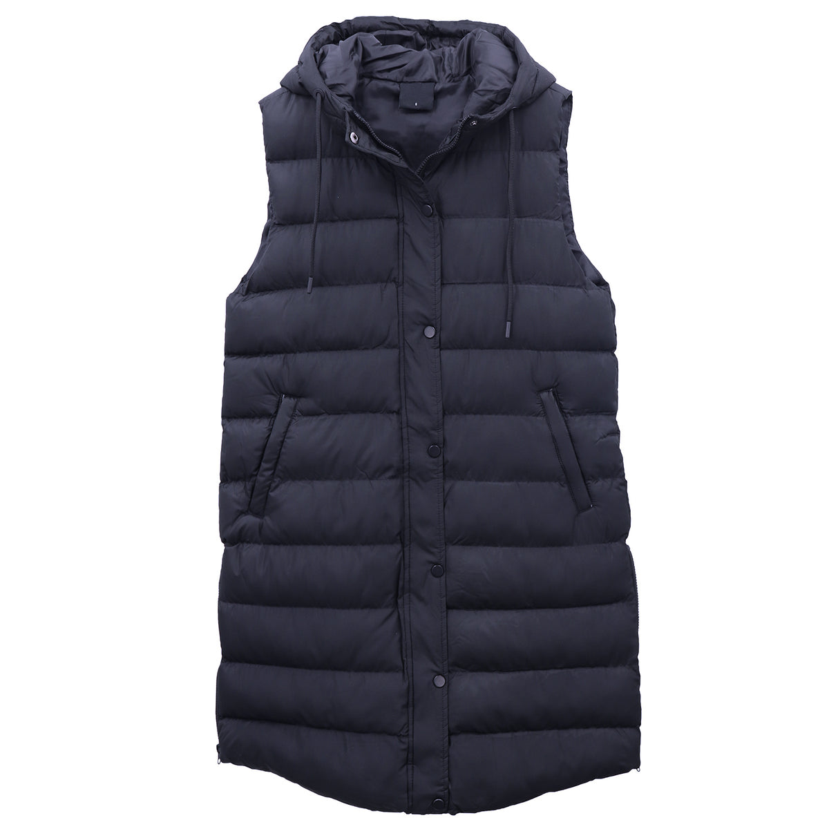 Women's Longline Padded Vest Hooded Jacket Puffer Puffy Quilted Zip Coat