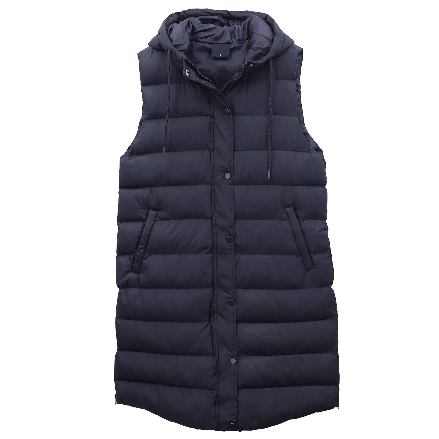 Women's Longline Padded Vest Hooded Jacket Puffer Puffy Quilted Zip Coat