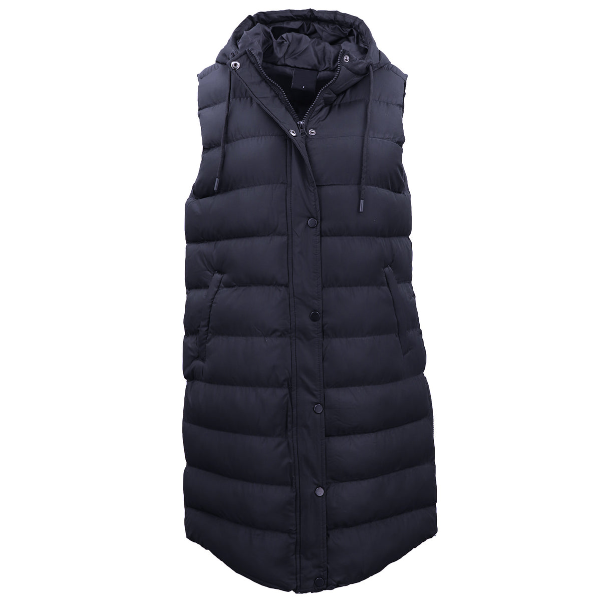 Women's Longline Padded Vest Hooded Jacket Puffer Puffy Quilted Zip Coat