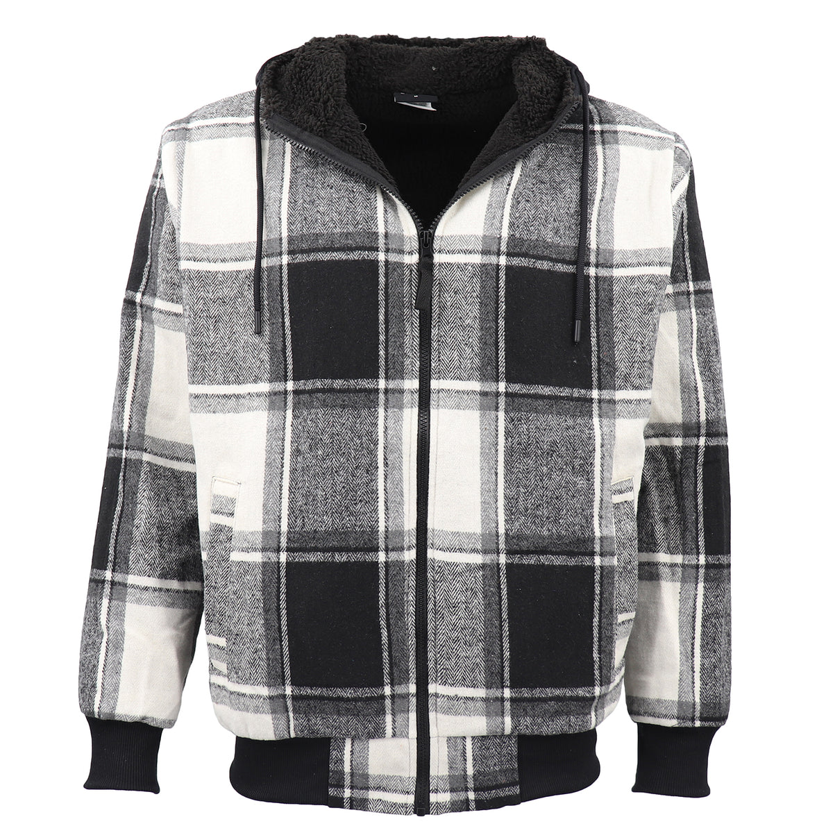 Men's Thick Sherpa Fur Lined Plaid Hoodie Jacket Zip Hooded Jumper Coat