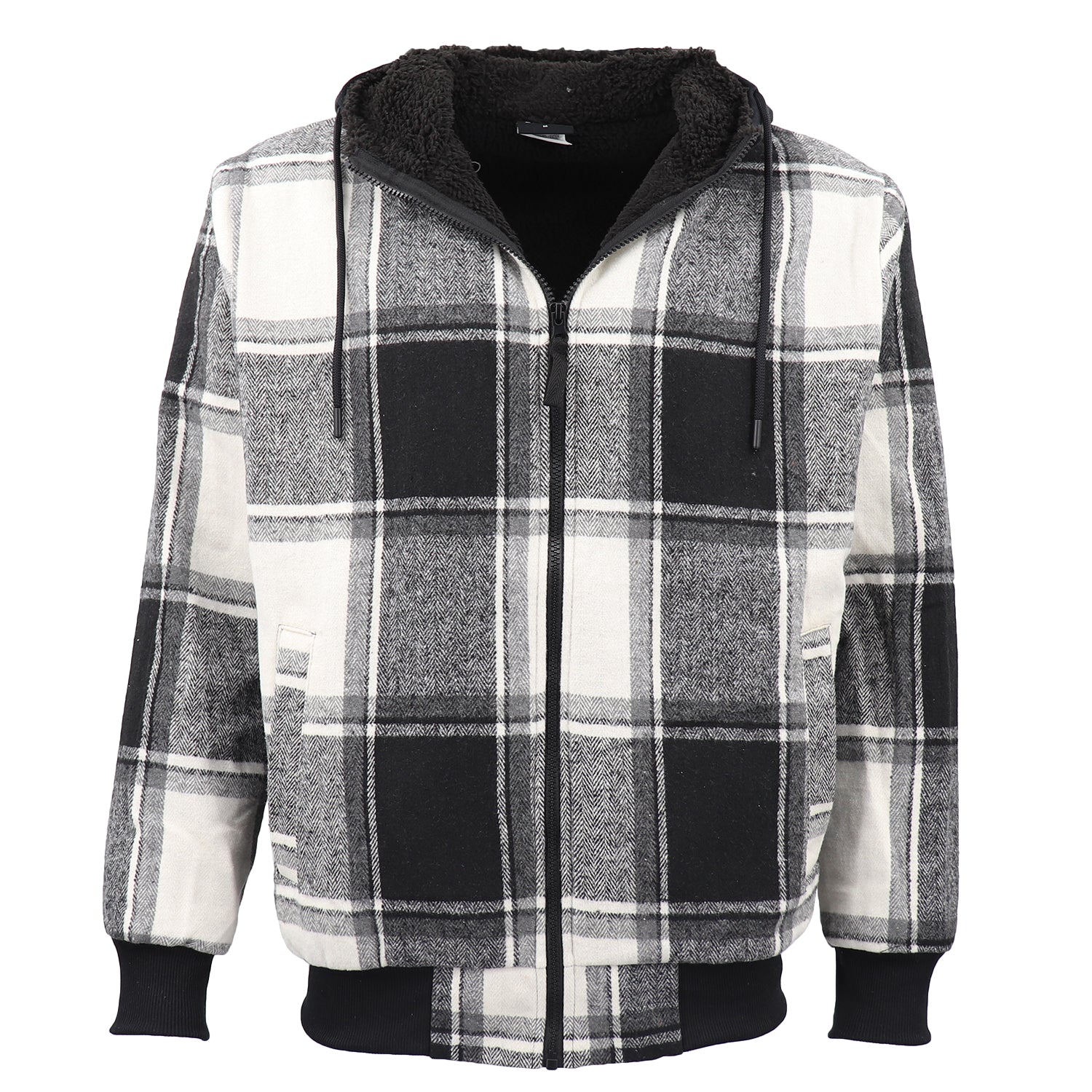 Men's Thick Sherpa Fur Lined Plaid Hoodie Jacket Zip Hooded Jumper Coat
