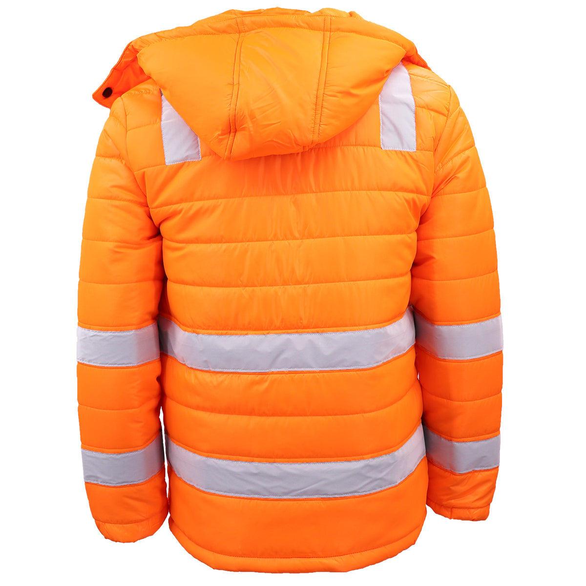 HI VIS Puffer Safety Jacket Reflective Tape Removable Hood Zip Pocket Puffy