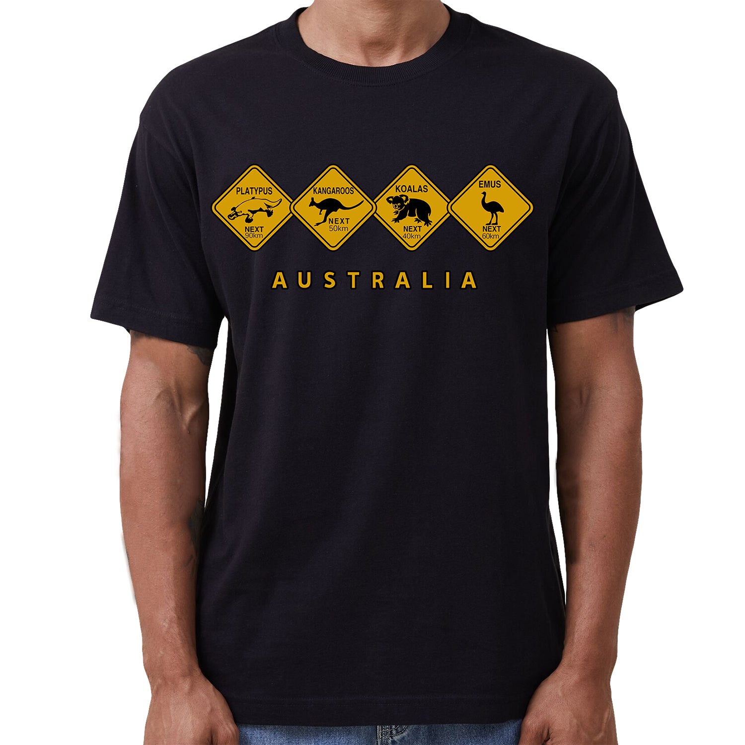 Unisex 100% Cotton T - Shirt Australia Wildlife Road Sign Souvenir Tee Tops