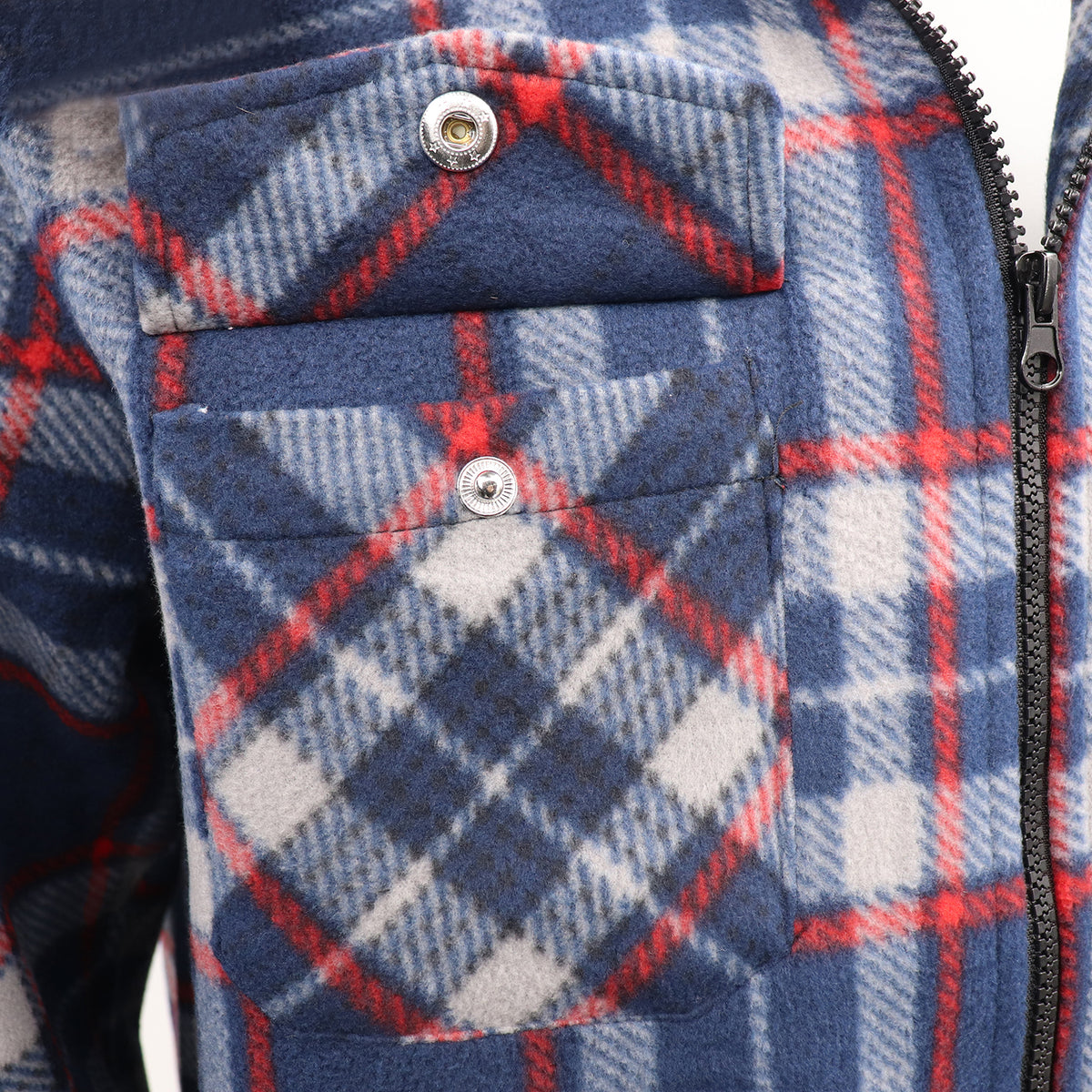 Men's Hooded Flannel Jacket Flannelette Plaid Fleece Shirt Zip Up Winter Coat