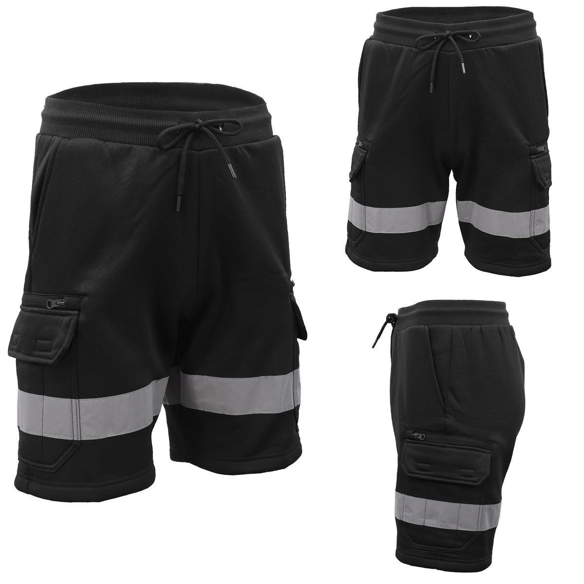 Hi Vis Fleece Work Cargo Shorts w Reflective Tape Workwear Tradie Utility