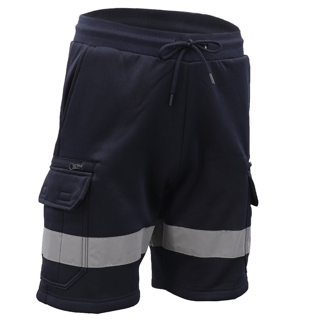 Hi Vis Fleece Work Shorts W Reflective Tape Workwear Tradie Utility Pants Navy M