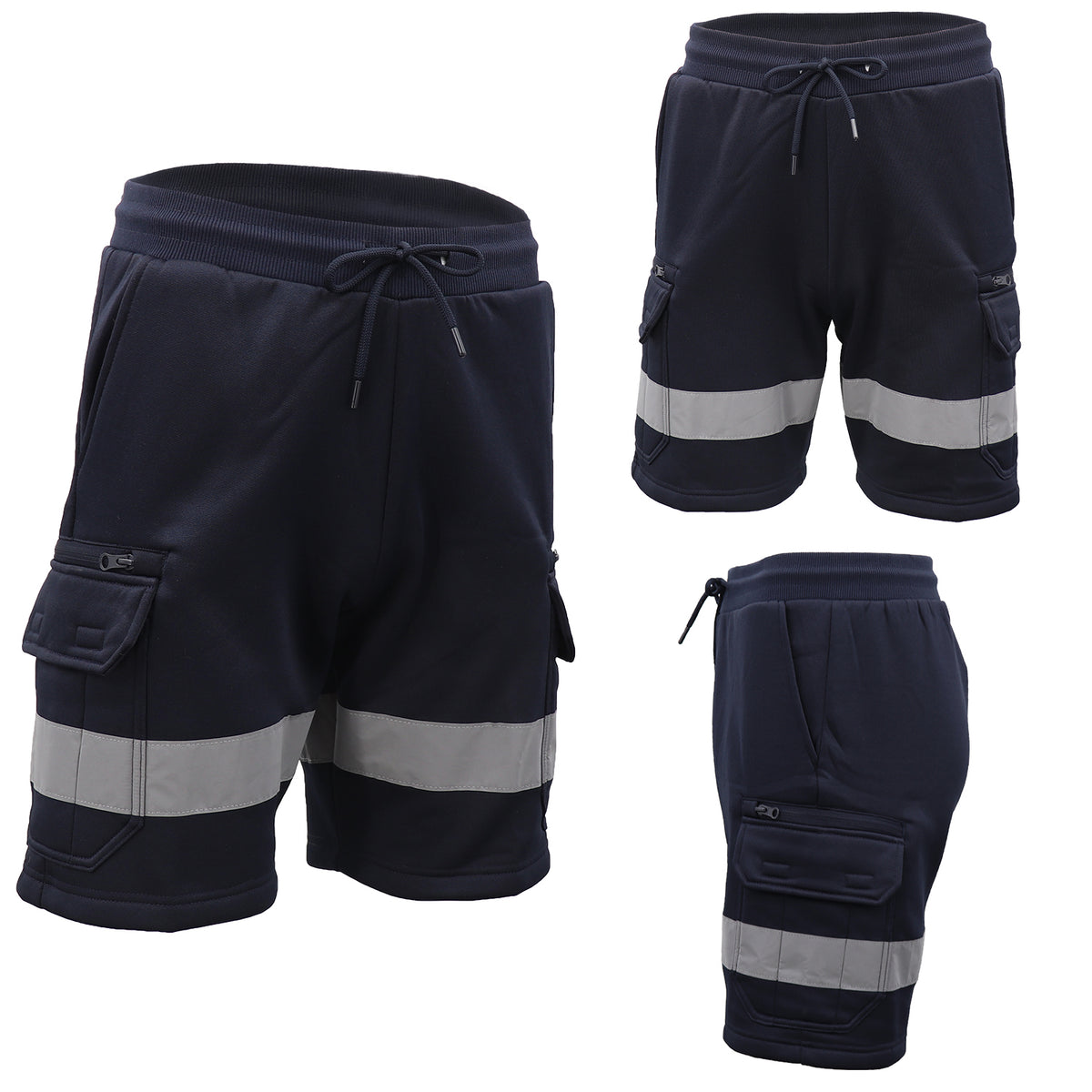 Hi Vis Fleece Work Cargo Shorts w Reflective Tape Workwear Tradie Utility