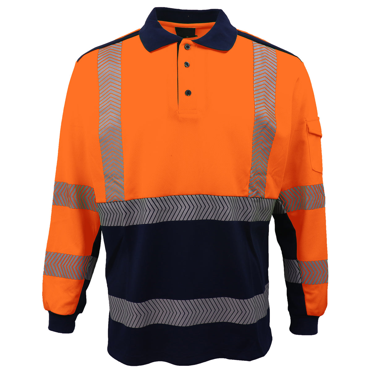 HI VIS Long Sleeve Polo Shirt Reflective Tape Safety Tradie Work Wear Tops