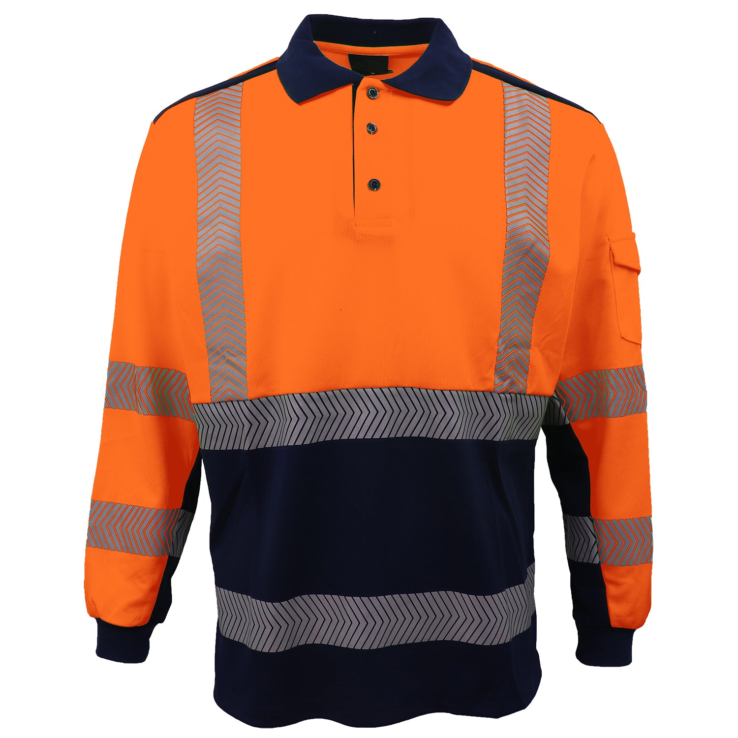 HI VIS Long Sleeve Polo Shirt Reflective Tape Safety Tradie Work Wear Tops