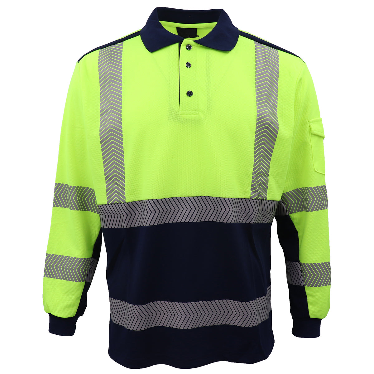 HI VIS Long Sleeve Polo Shirt Reflective Tape Safety Tradie Work Wear Tops