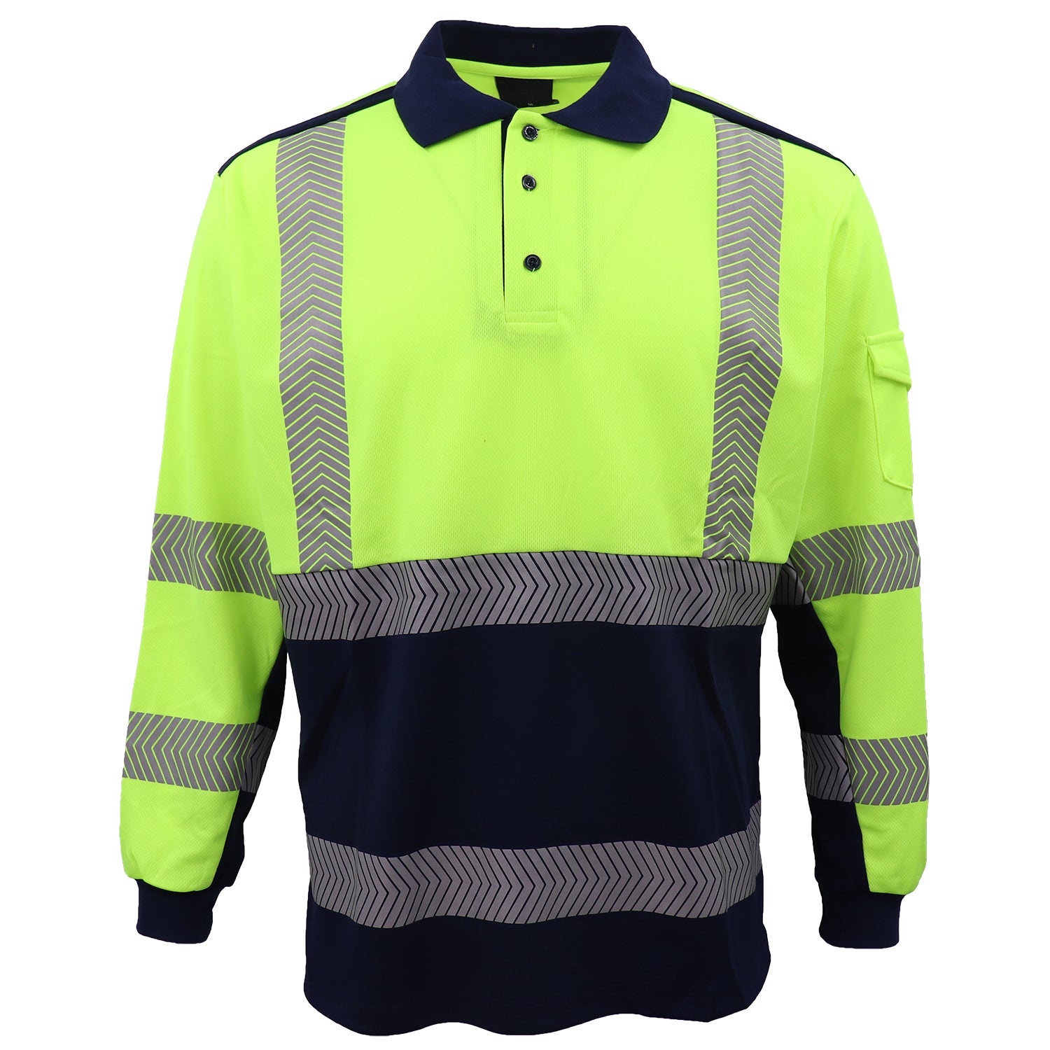 HI VIS Long Sleeve Polo Shirt Reflective Tape Safety Tradie Work Wear Tops
