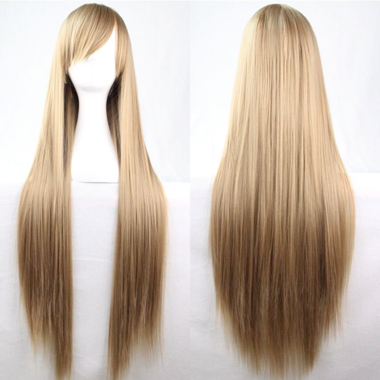 80cm Straight Sleek Long Full Hair Wigs w Side Bangs Cosplay Costume Womens