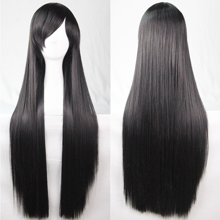 80cm Straight Sleek Long Full Hair Wigs w Side Bangs Cosplay Costume Womens