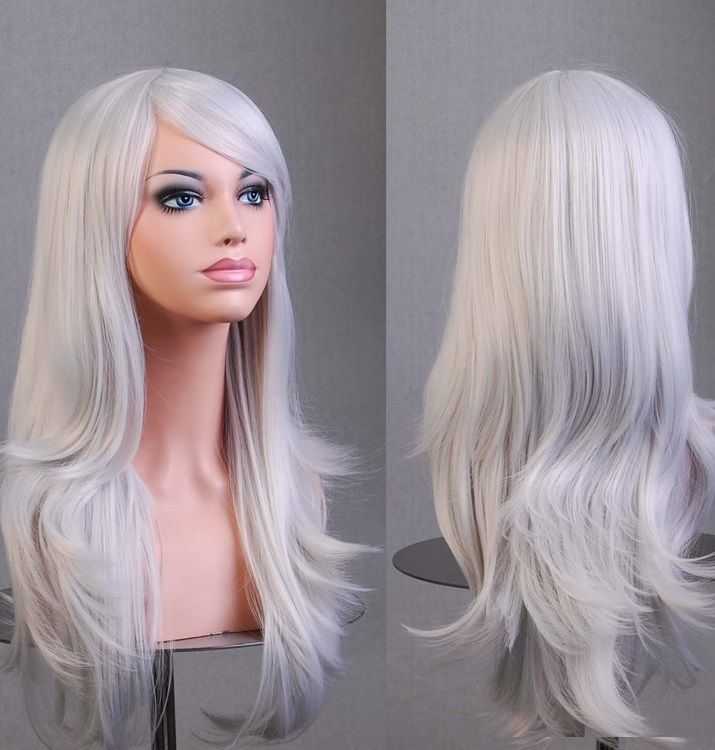 70cm Wavy Curly Sleek Full Hair Lady Wigs w Side Bangs Cosplay Costume Womens