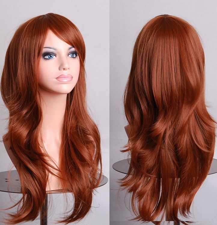 70cm Wavy Curly Sleek Full Hair Lady Wigs w Side Bangs Cosplay Costume Womens
