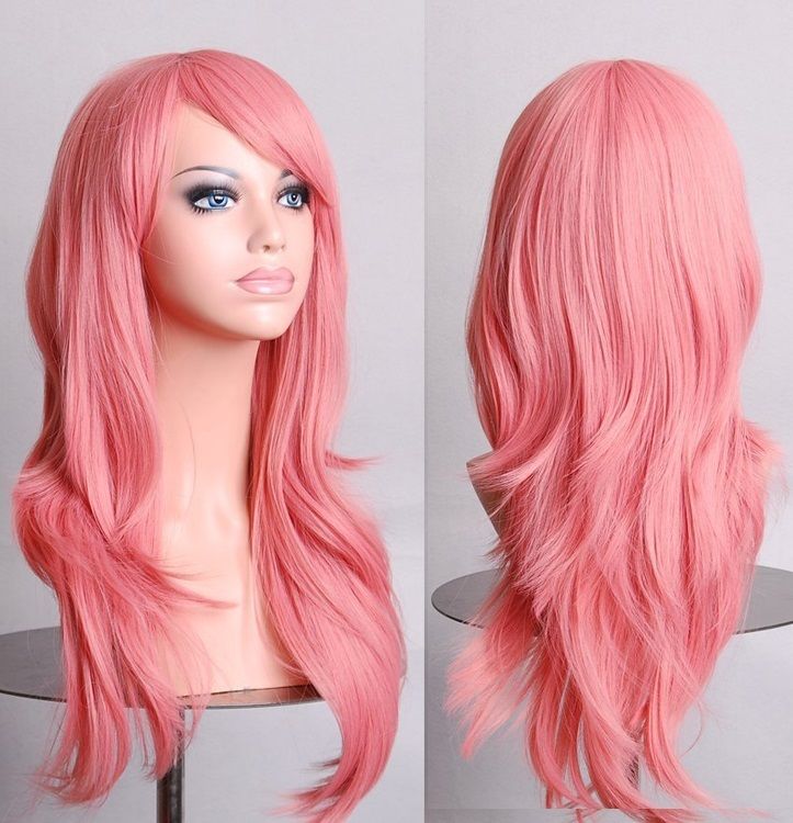 70cm Wavy Curly Sleek Full Hair Lady Wigs w Side Bangs Cosplay Costume Womens