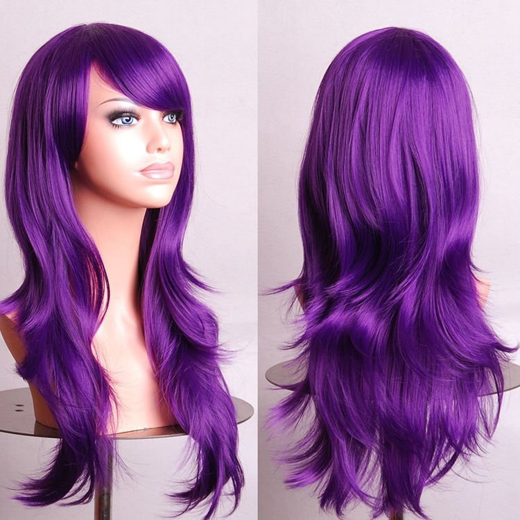 70cm Wavy Curly Sleek Full Hair Lady Wigs w Side Bangs Cosplay Costume Womens
