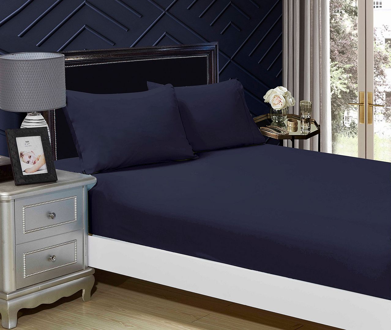 1000TC Ultra Soft Fitted Sheet & 2 Pillowcases Set - - Midnight - V493-ADF-12