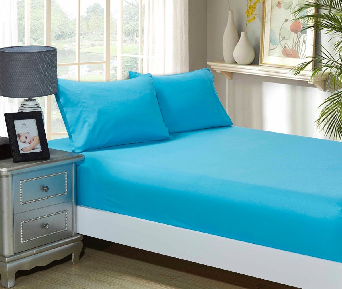 1000TC Ultra Soft Fitted Sheet & Pillowcase Set - King - Light Blue