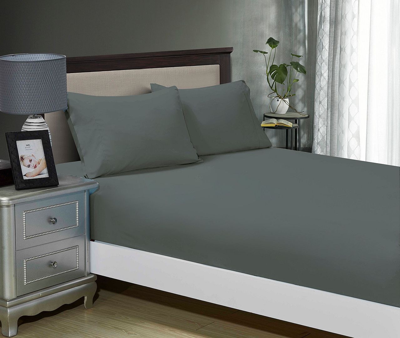 1000TC Ultra Soft Fitted Sheet & Pillowcase Set - King - Charcoal