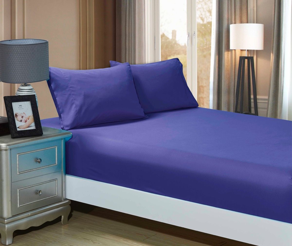 1000TC Ultra Soft Fitted Sheet & 2 Pillowcases Set - - Royal - V493-ASKF-03