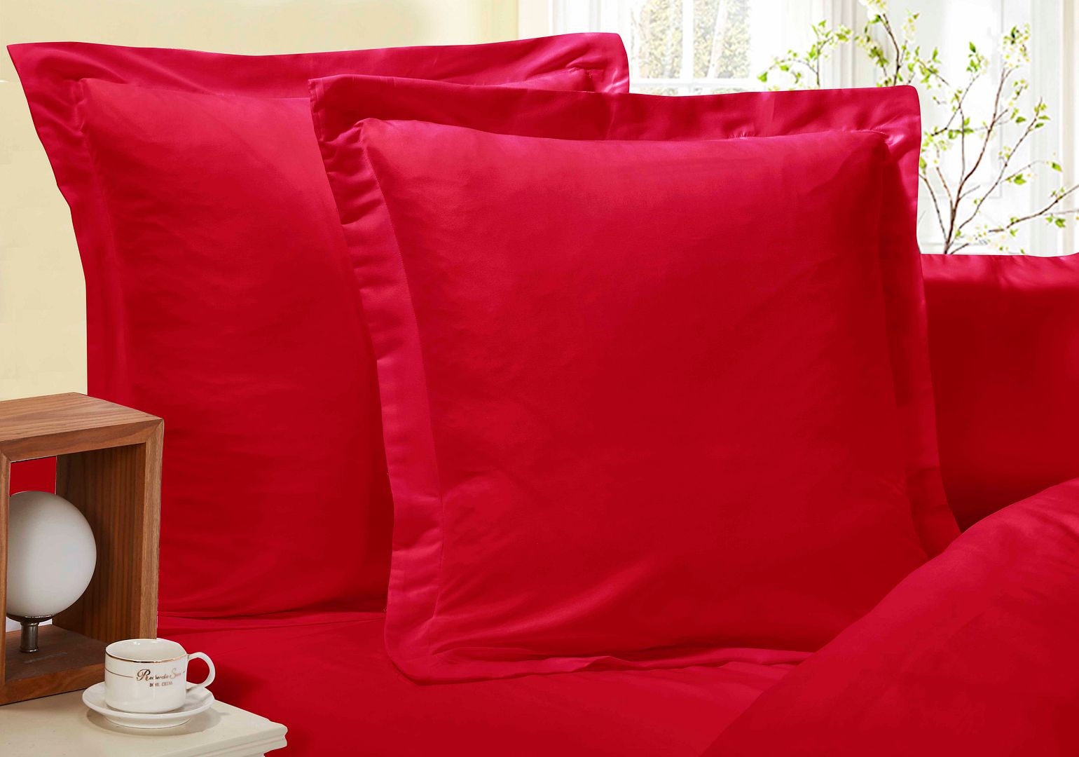 1000TC Ultra Soft European Pillowcases 2 - Pack Red