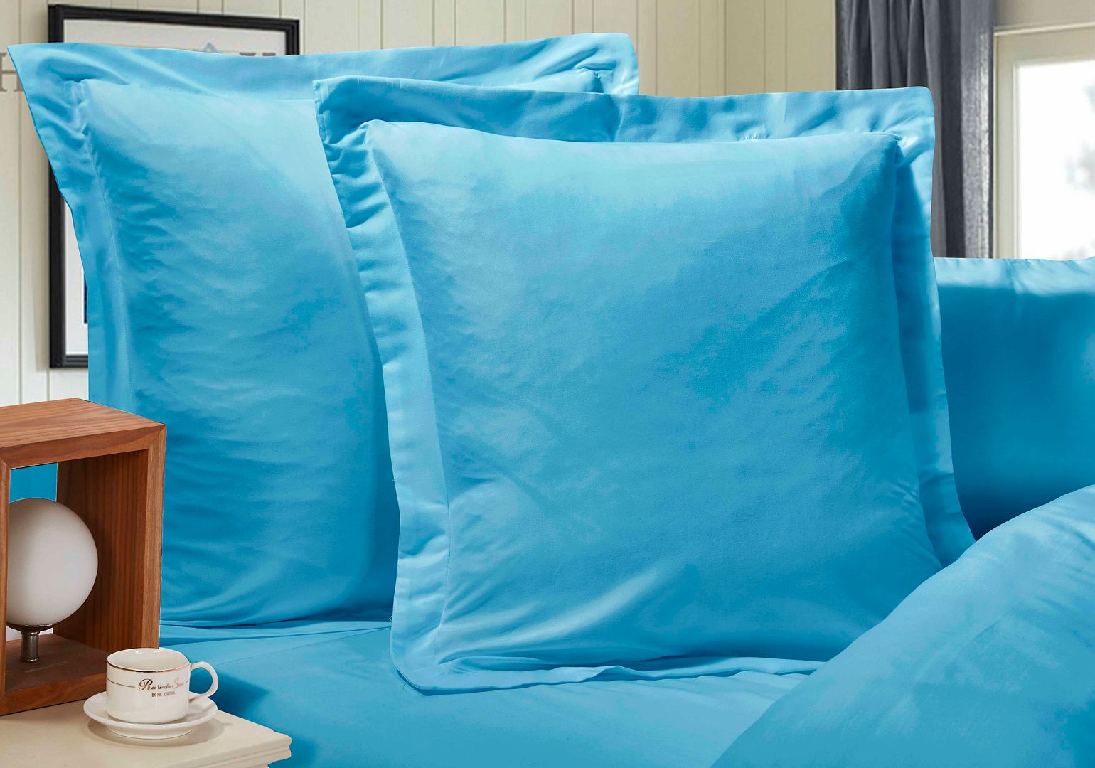 1000TC Ultra Soft European Pillowcases 2 - Pack Light Blue